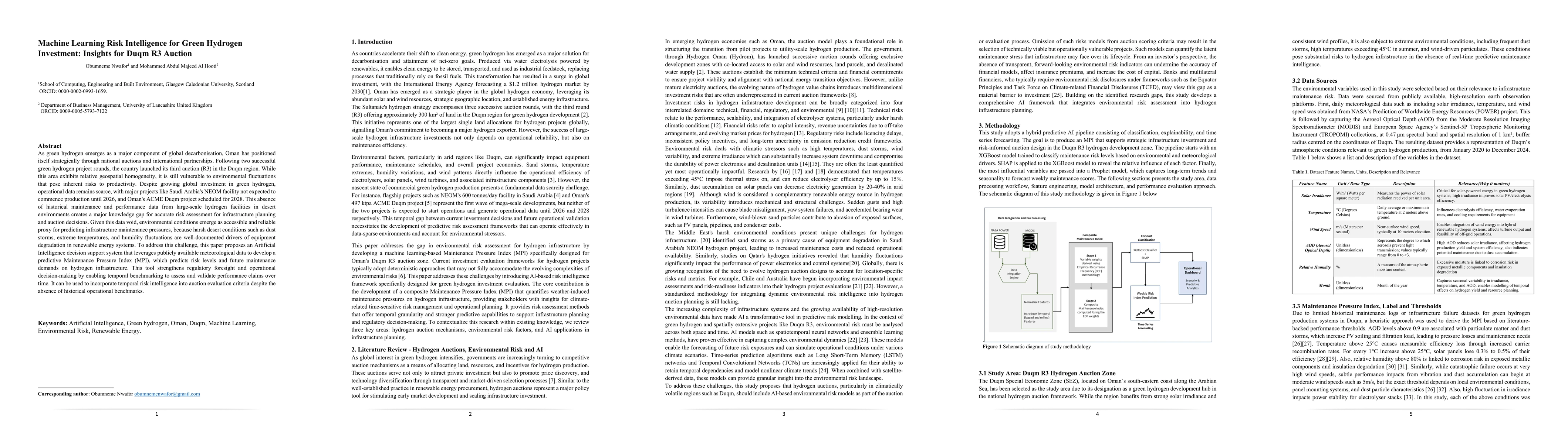 Thumbnail for Machine Learning Risk Intelligence for Green Hydrogen Investment:
  Insights for Duqm R3 Auction