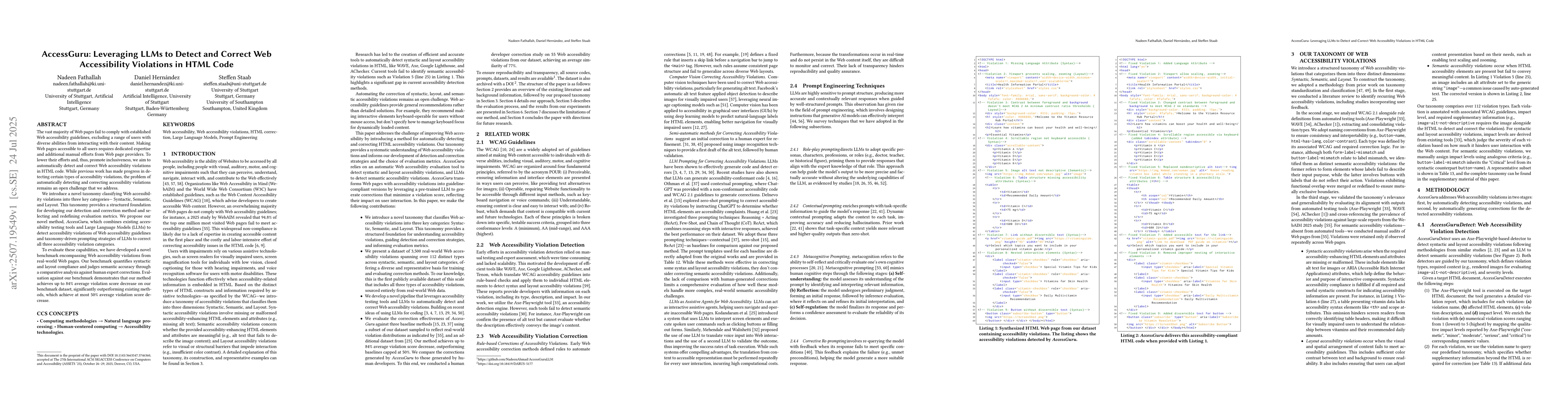 Thumbnail for AccessGuru: Leveraging LLMs to Detect and Correct Web Accessibility
  Violations in HTML Code