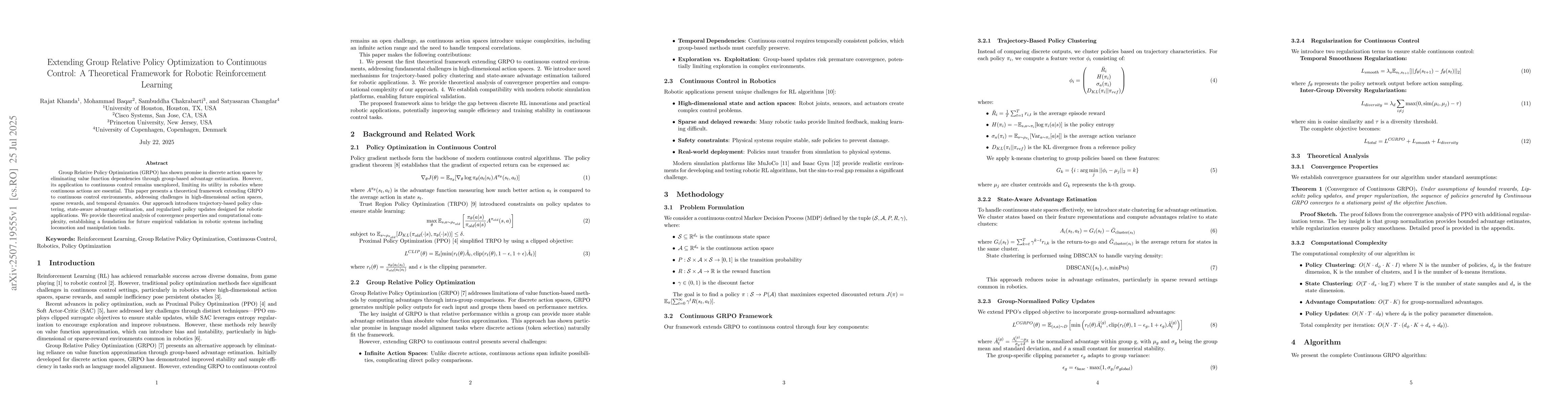 Thumbnail for Extending Group Relative Policy Optimization to Continuous Control: A
  Theoretical Framework for Robotic Reinforcement Learning