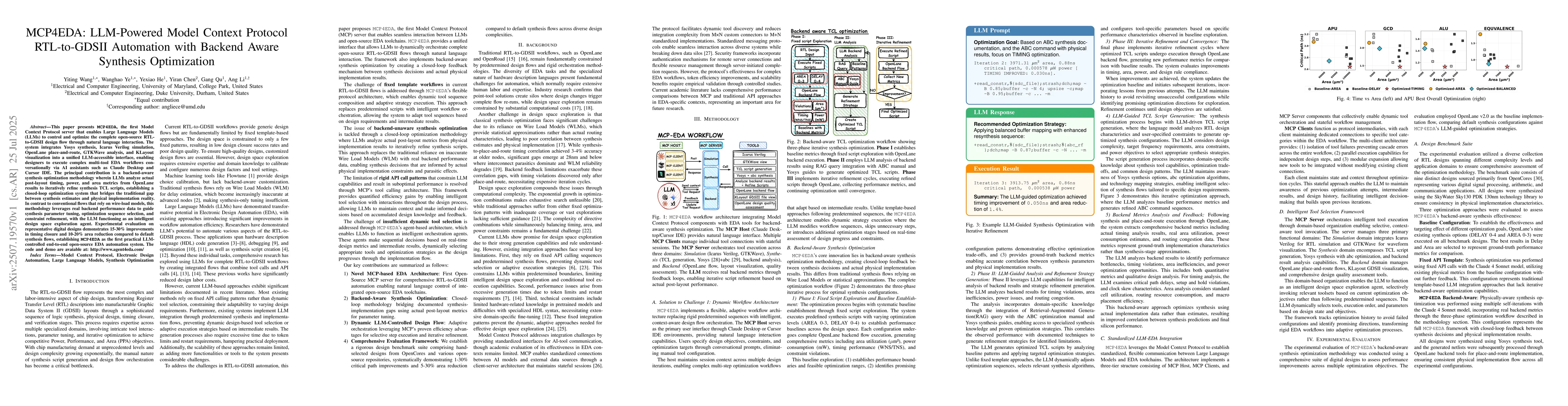 Thumbnail for MCP4EDA: LLM-Powered Model Context Protocol RTL-to-GDSII Automation with
  Backend Aware Synthesis Optimization
