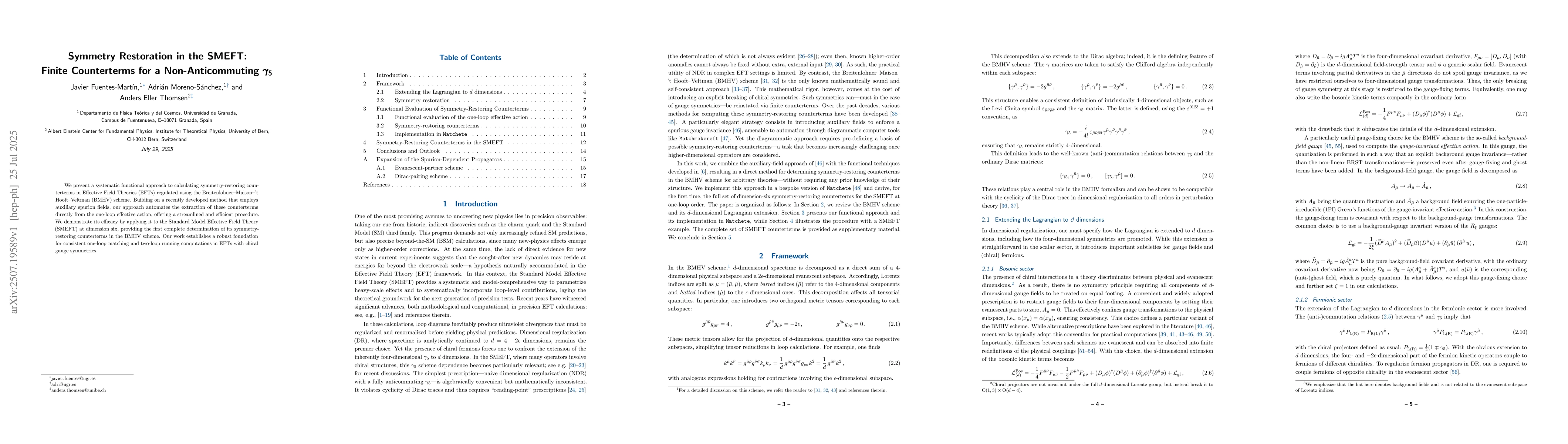 Thumbnail for Symmetry Restoration in the SMEFT: Finite Counterterms for a
  Non-Anticommuting $γ_5$