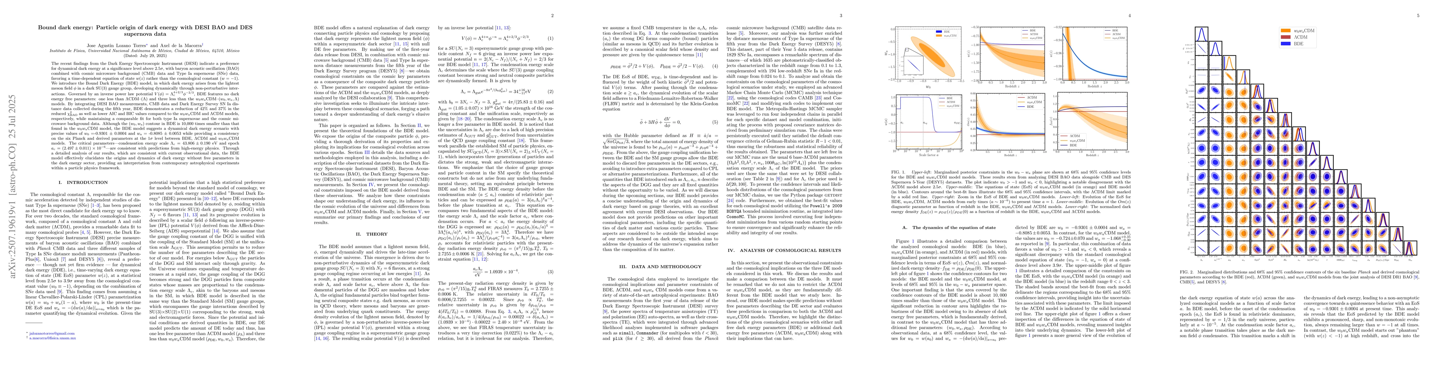 Thumbnail for Bound dark energy: Particle origin of dark energy with DESI BAO and DES
  supernova data