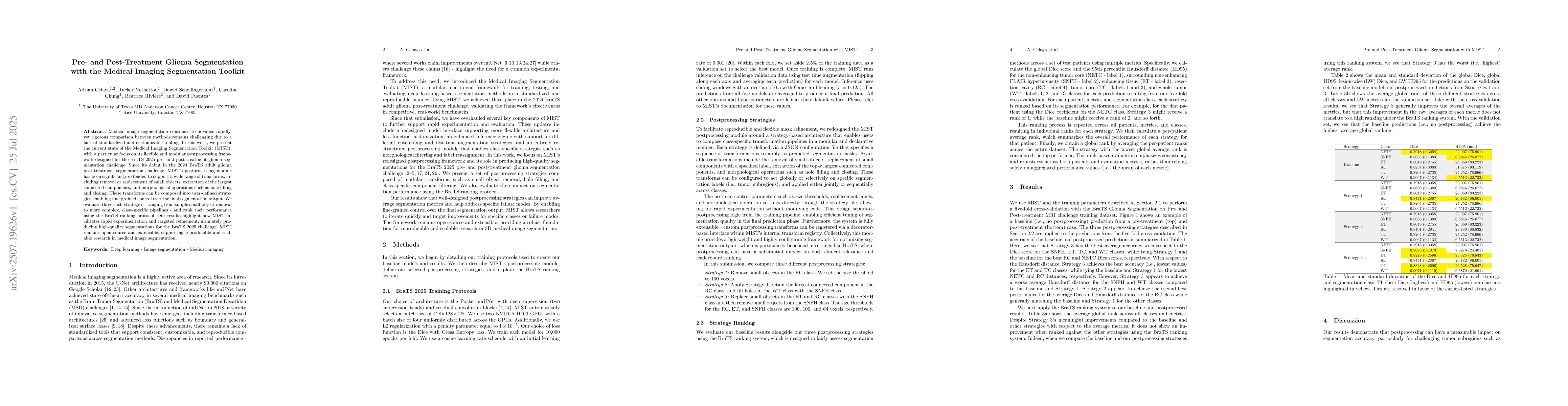 Thumbnail for Pre- and Post-Treatment Glioma Segmentation with the Medical Imaging
  Segmentation Toolkit