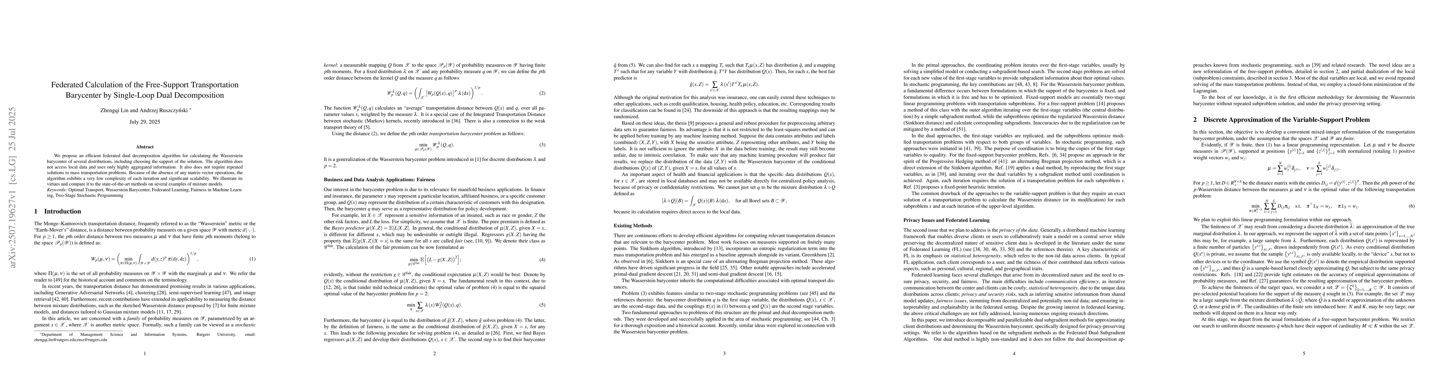 Thumbnail for Federated Calculation of the Free-Support Transportation Barycenter by
  Single-Loop Dual Decomposition