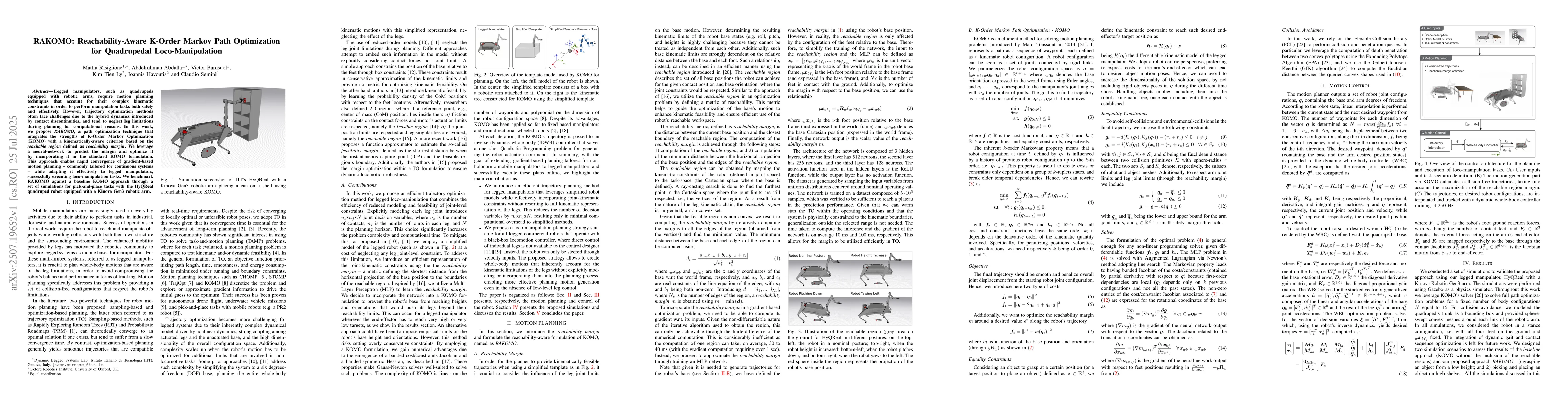Thumbnail for RAKOMO: Reachability-Aware K-Order Markov Path Optimization for
  Quadrupedal Loco-Manipulation