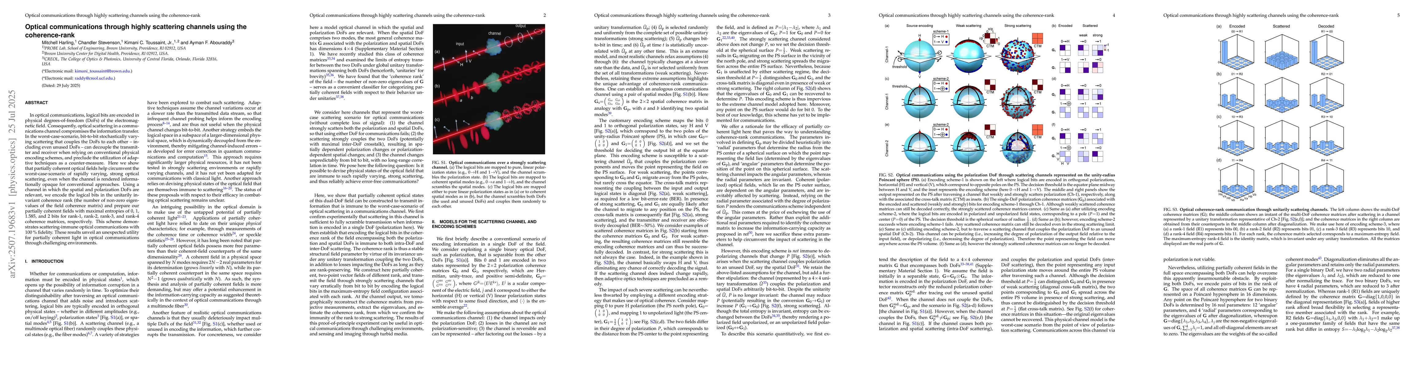 Thumbnail for Optical communications through highly scattering channels using the
  coherence-rank
