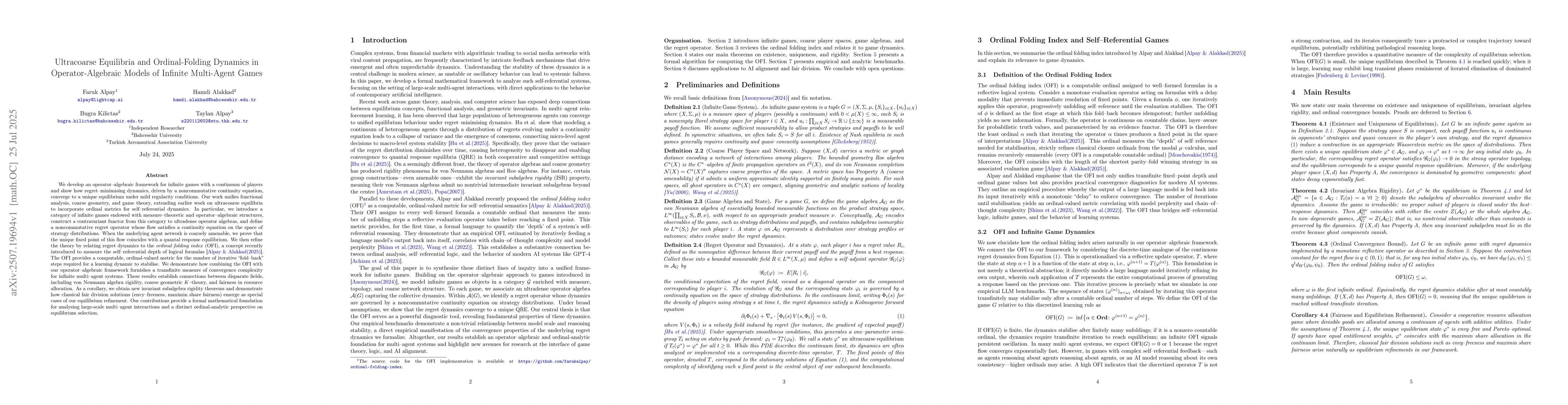Thumbnail for Ultracoarse Equilibria and Ordinal-Folding Dynamics in
  Operator-Algebraic Models of Infinite Multi-Agent Games