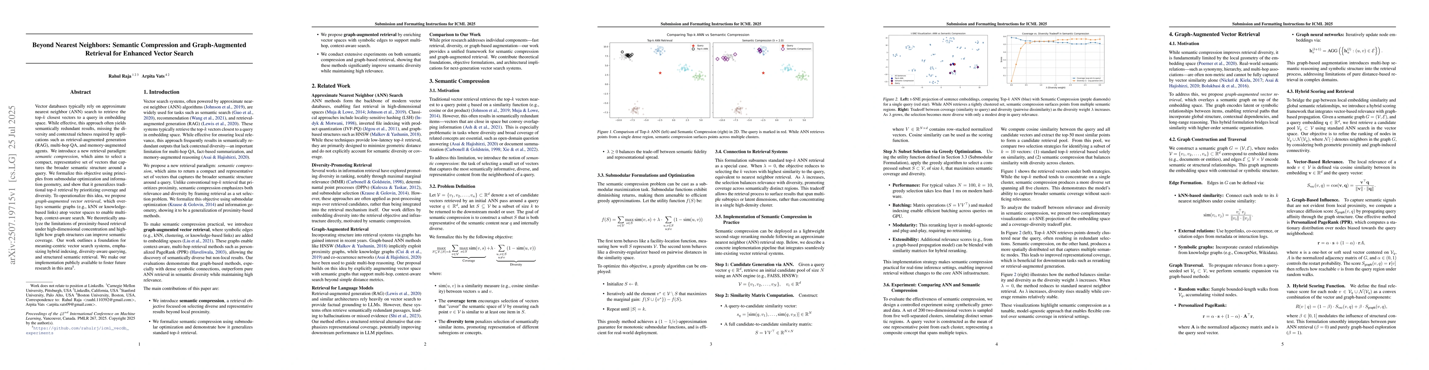 Thumbnail for Beyond Nearest Neighbors: Semantic Compression and Graph-Augmented
  Retrieval for Enhanced Vector Search