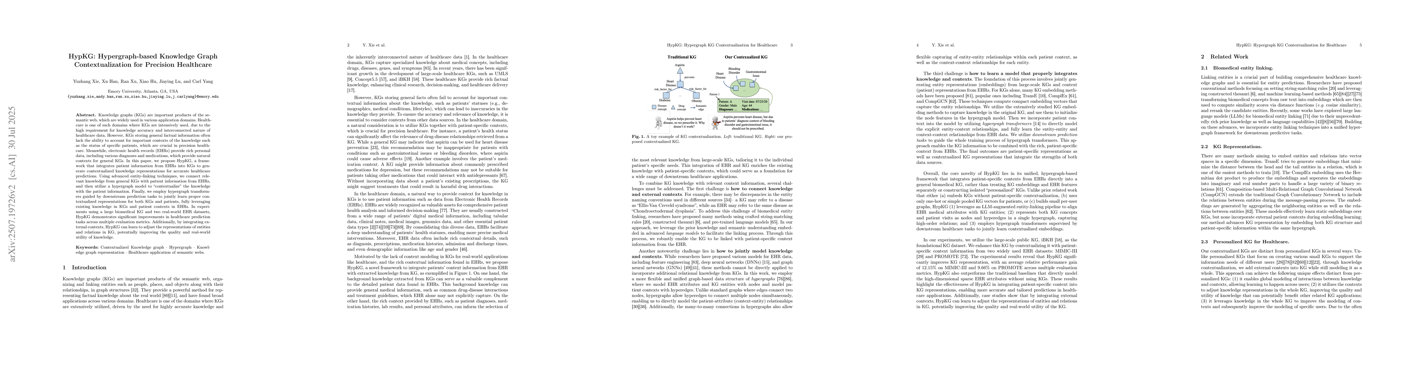 Thumbnail for HypKG: Hypergraph-based Knowledge Graph Contextualization for Precision
  Healthcare