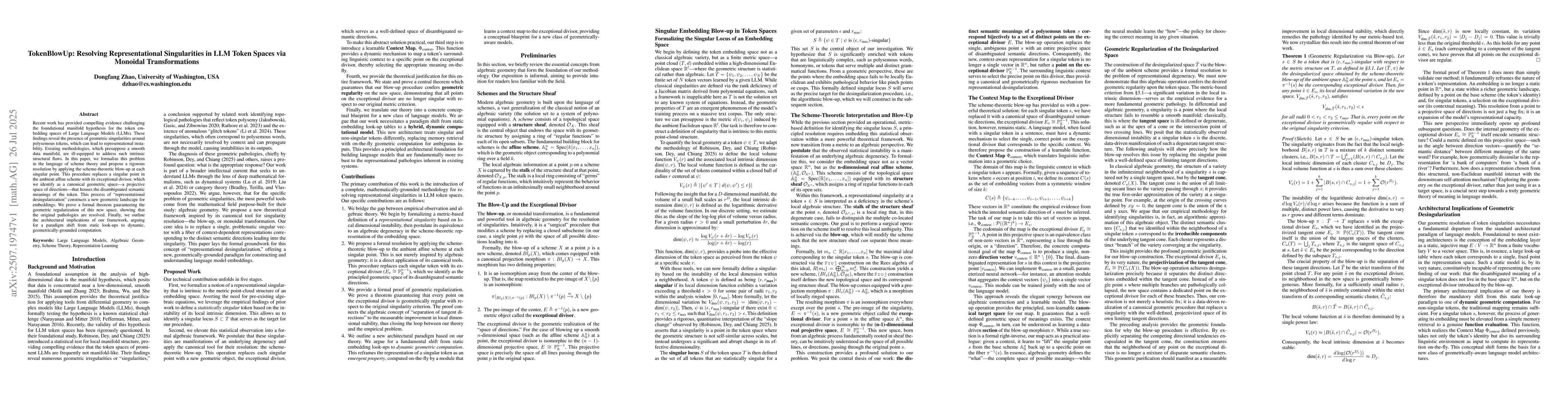 Thumbnail for TokenBlowUp: Resolving Representational Singularities in LLM Token
  Spaces via Monoidal Transformations