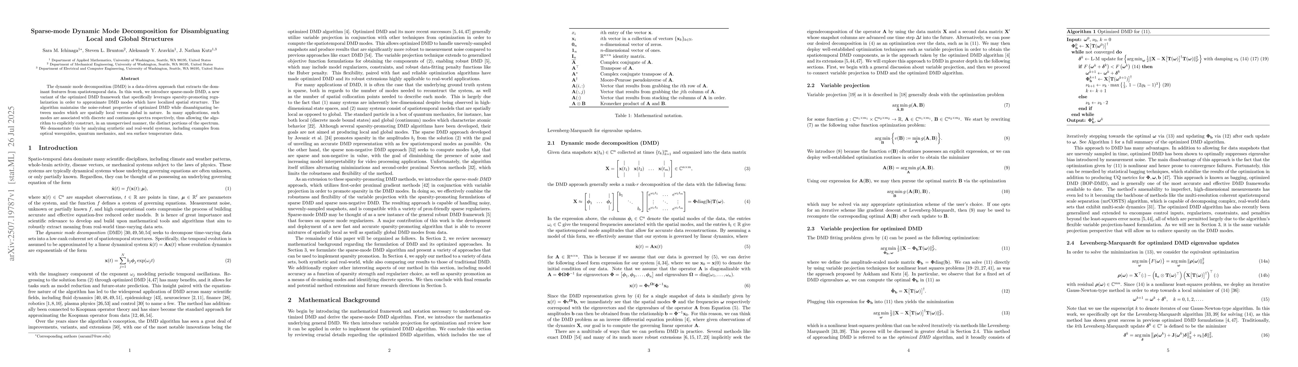 Thumbnail for Sparse-mode Dynamic Mode Decomposition for Disambiguating Local and
  Global Structures