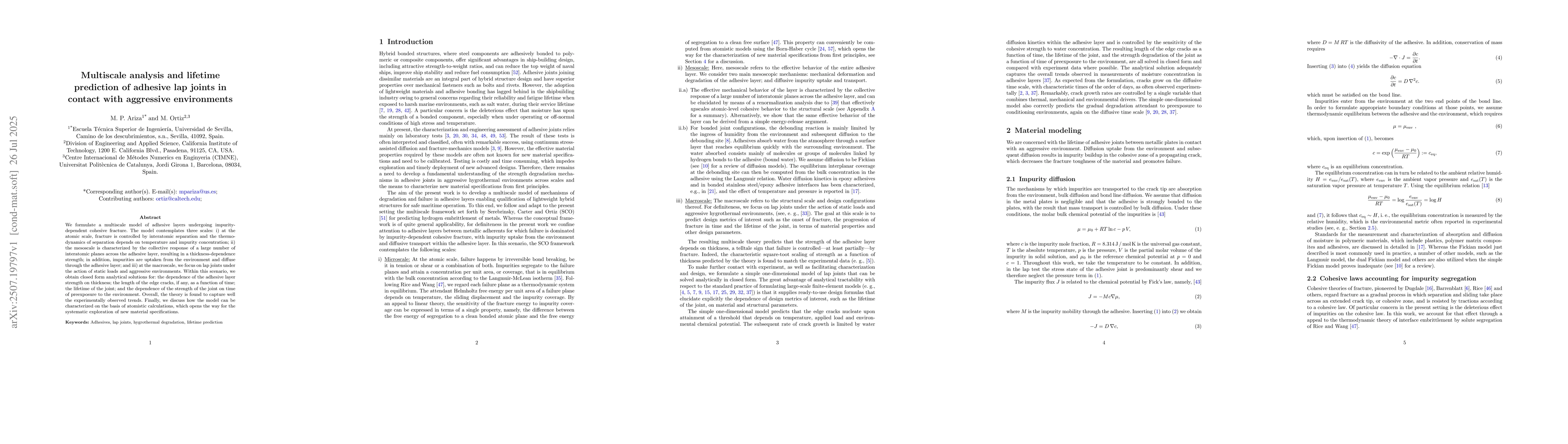 Thumbnail for Multiscale analysis and lifetime prediction of adhesive lap joints in
  contact with aggressive environments