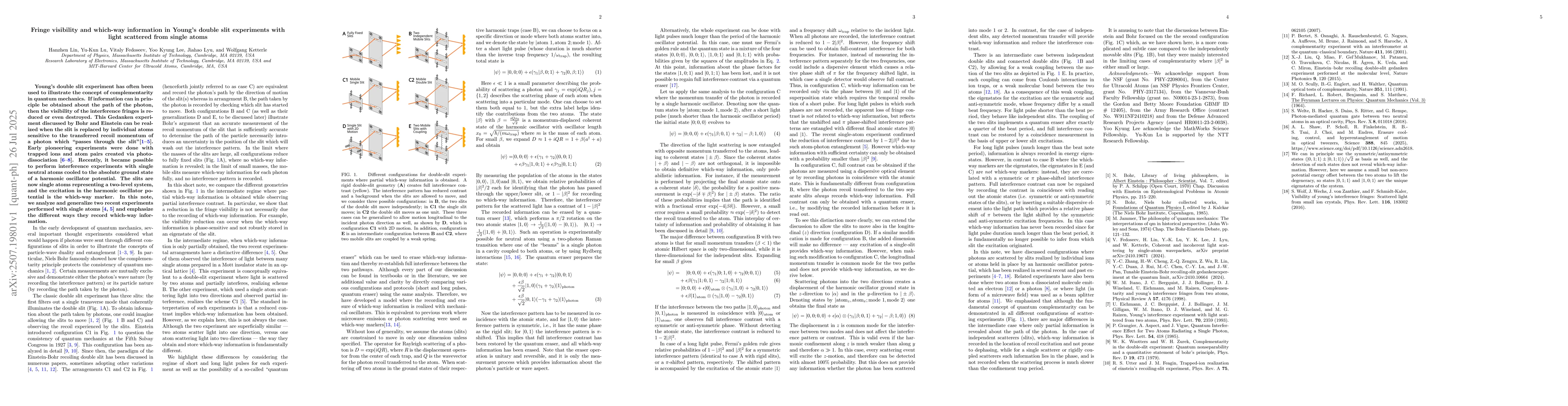 Thumbnail for Fringe visibility and which-way information in Young's double slit
  experiments with light scattered from single atoms