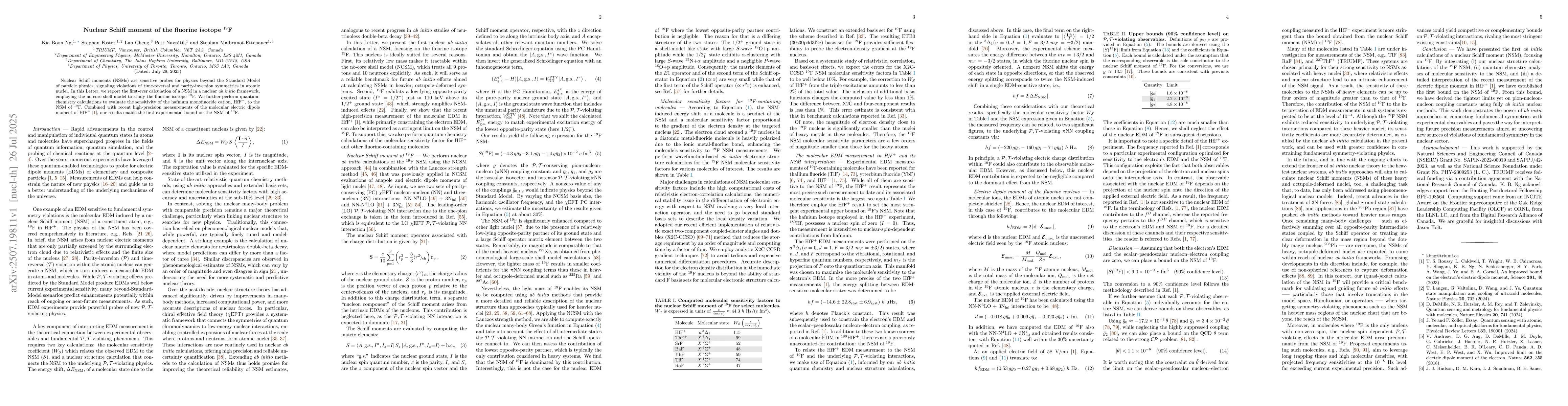 Thumbnail for Nuclear Schiff moment of fluorine isotope $^{19}$F