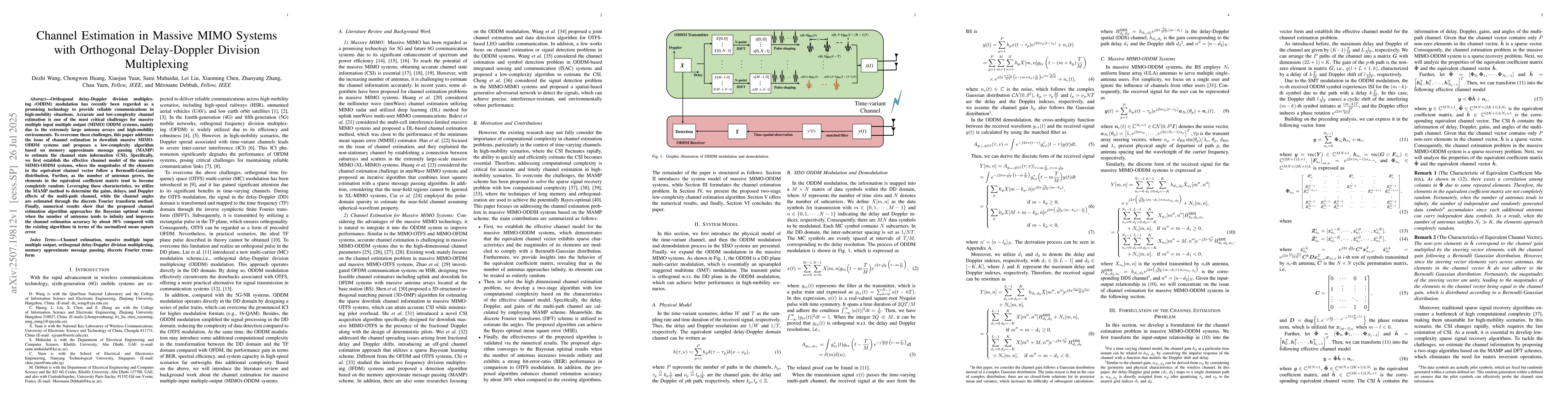 Thumbnail for Channel Estimation in Massive MIMO Systems with Orthogonal Delay-Doppler
  Division Multiplexing