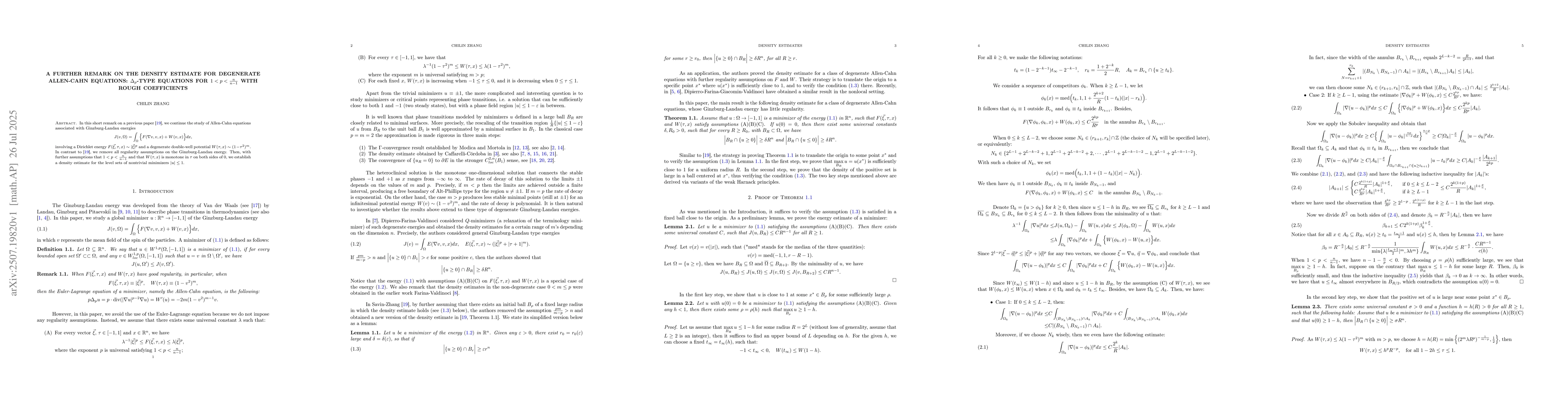 Thumbnail for A further remark on the density estimate for degenerate Allen-Cahn
  equations: $Δ_{p}$-type equations for $1<p<\frac{n}{n-1}$ with rough
  coefficients