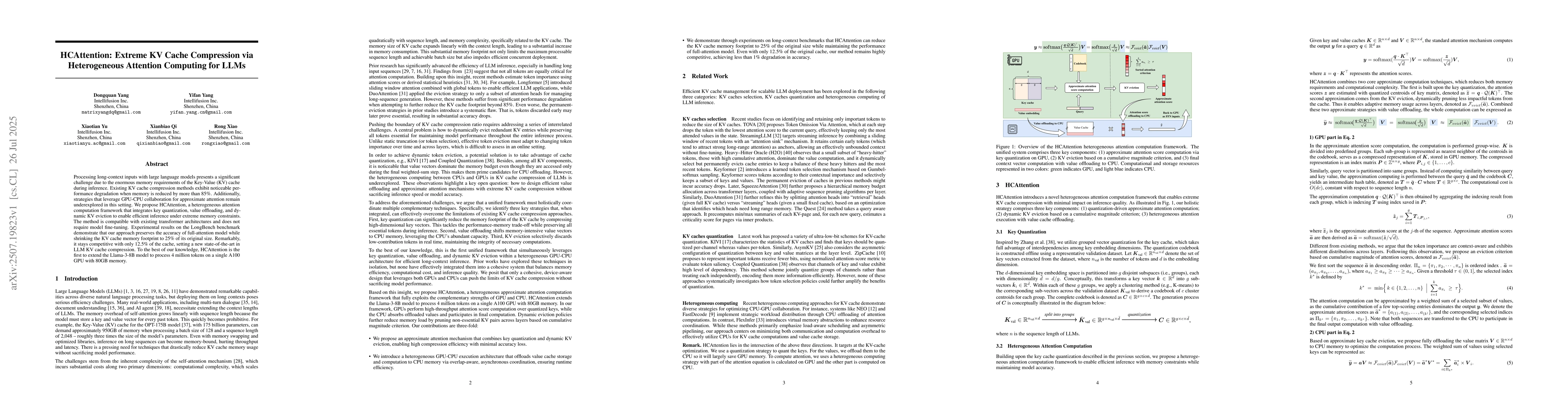 Thumbnail for HCAttention: Extreme KV Cache Compression via Heterogeneous Attention
  Computing for LLMs