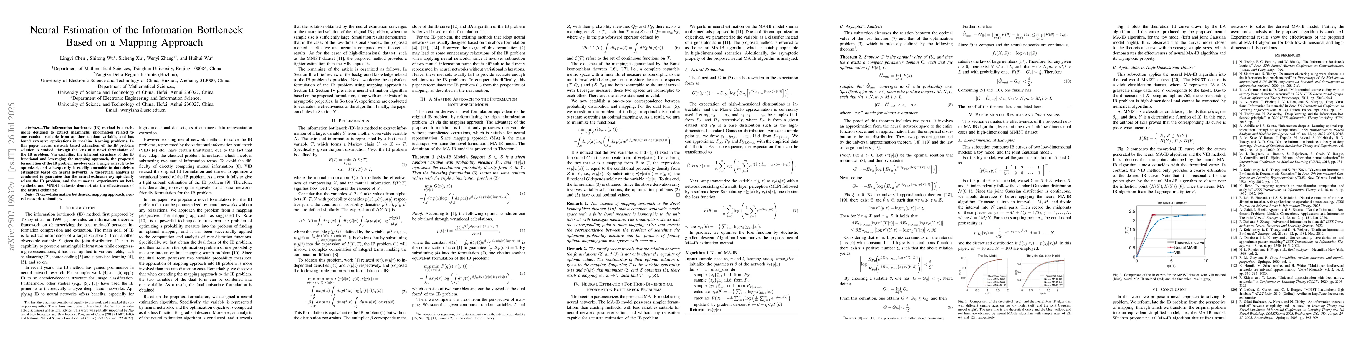 Thumbnail for Neural Estimation of the Information Bottleneck Based on a Mapping
  Approach