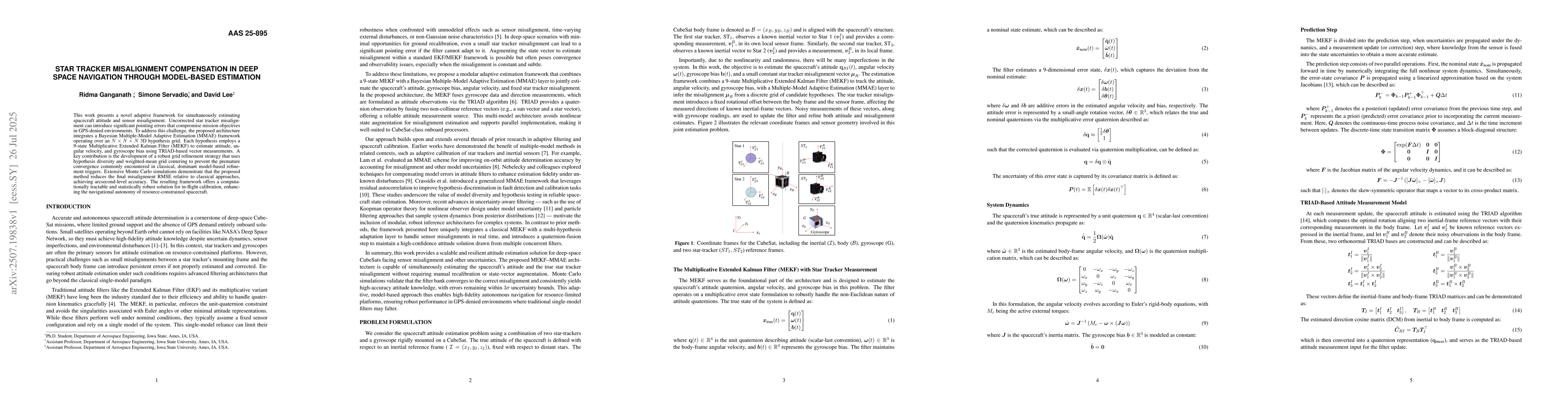 Thumbnail for Star Tracker Misalignment Compensation in Deep Space Navigation Through
  Model-Based Estimation