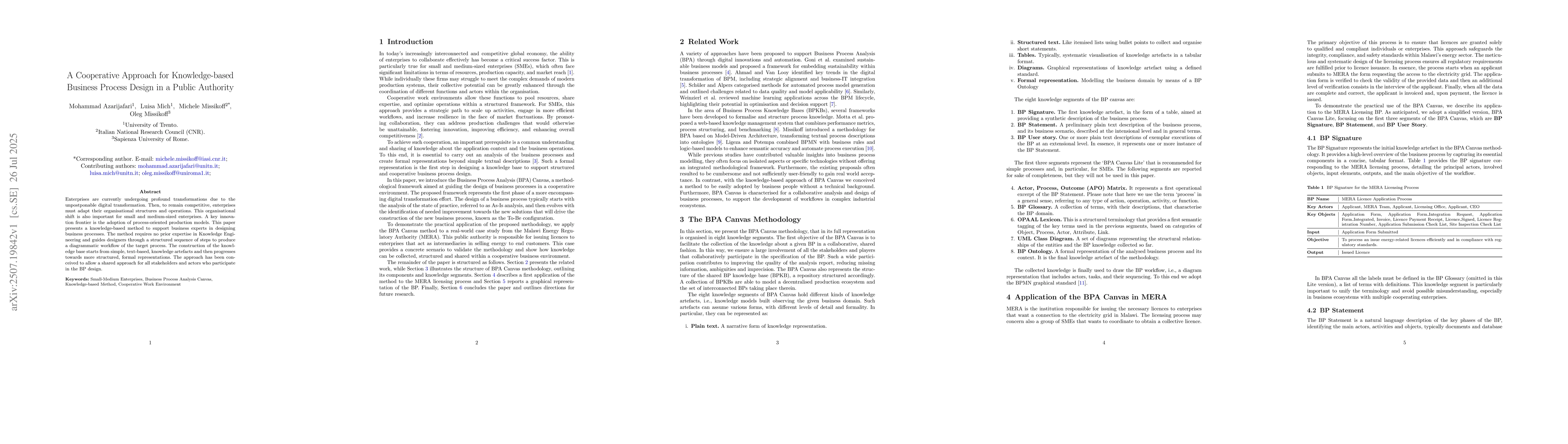 Thumbnail for A Cooperative Approach for Knowledge-based Business Process Design in a
  Public Authority