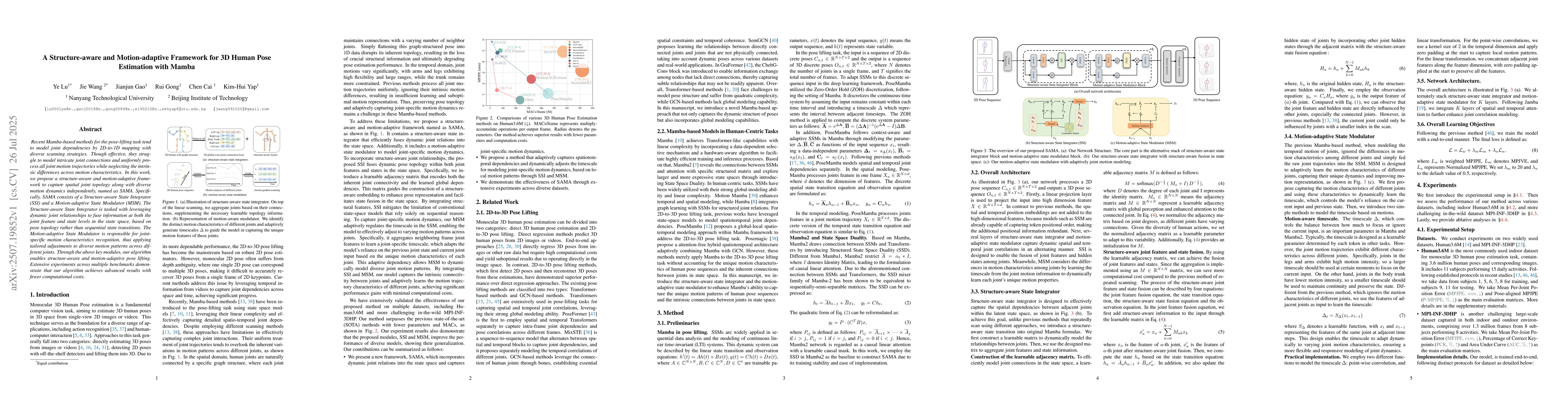 Thumbnail for A Structure-aware and Motion-adaptive Framework for 3D Human Pose
  Estimation with Mamba
