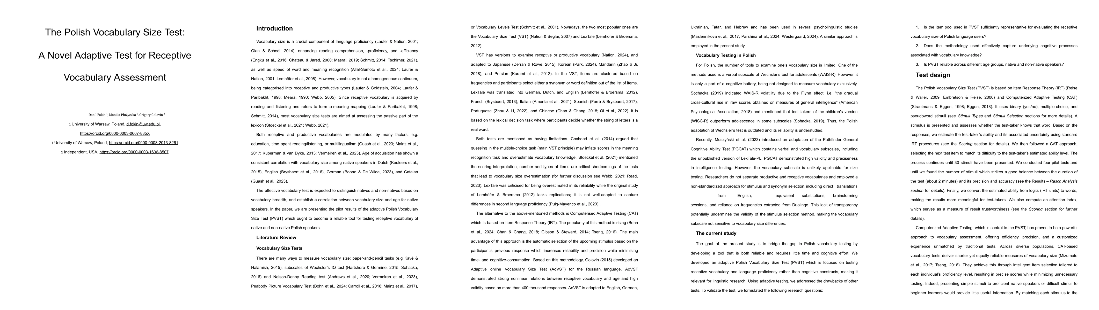 Thumbnail for The Polish Vocabulary Size Test: A Novel Adaptive Test for Receptive
  Vocabulary Assessment