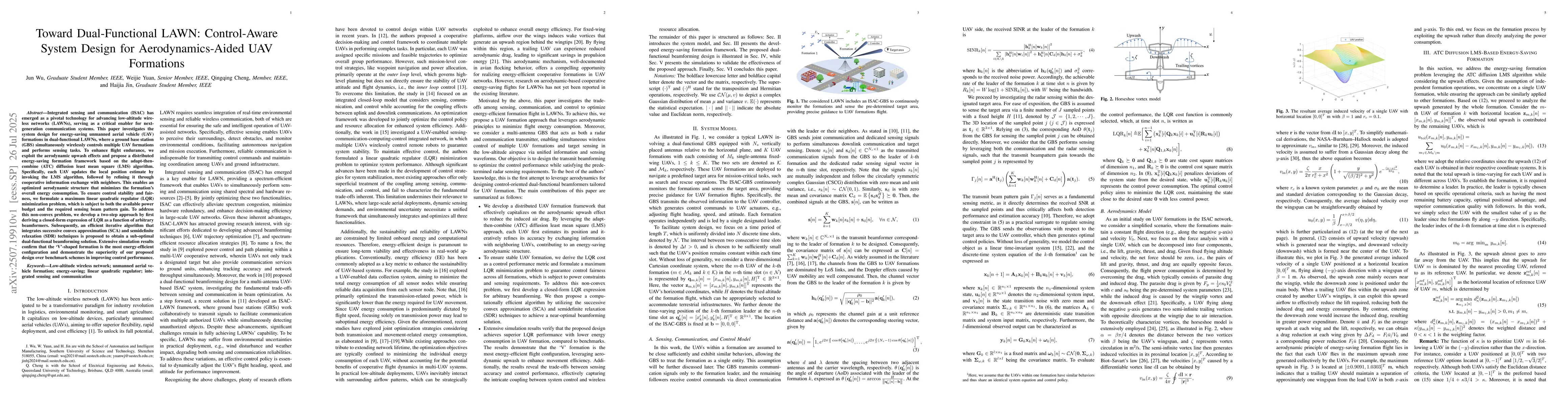 Thumbnail for Toward Dual-Functional LAWN: Control-Aware System Design for
  Aerodynamics-Aided UAV Formations