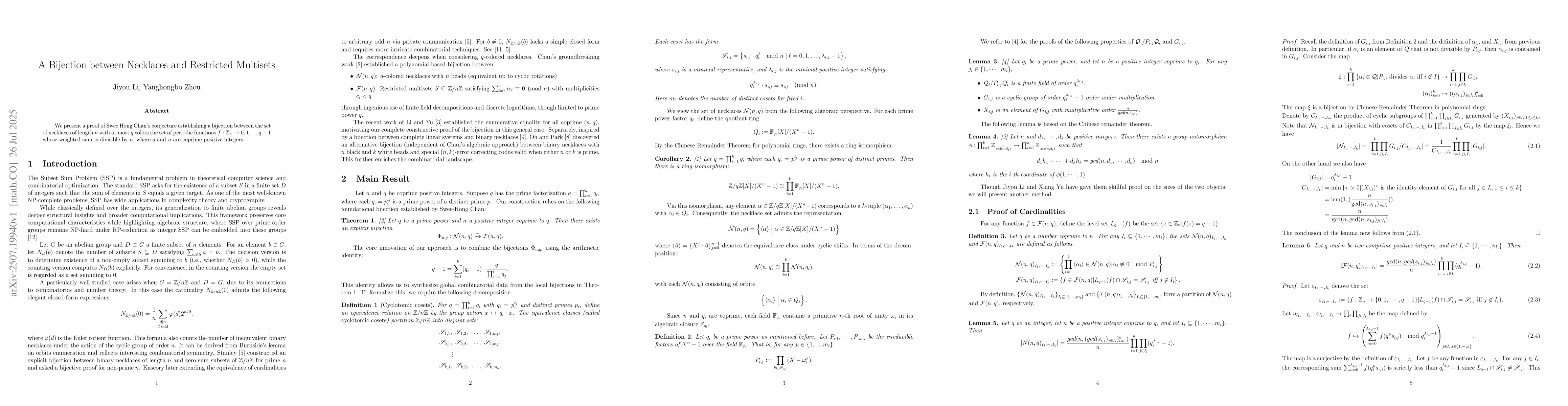 Thumbnail for A Bijection between Necklaces and Restricted Multisets