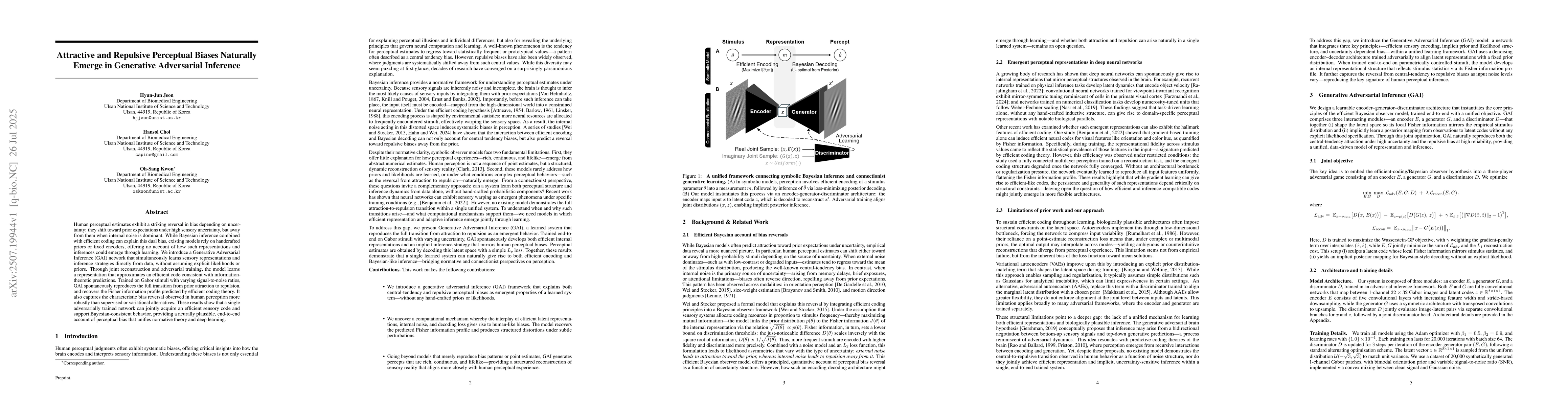 Thumbnail for Attractive and Repulsive Perceptual Biases Naturally Emerge in
  Generative Adversarial Inference