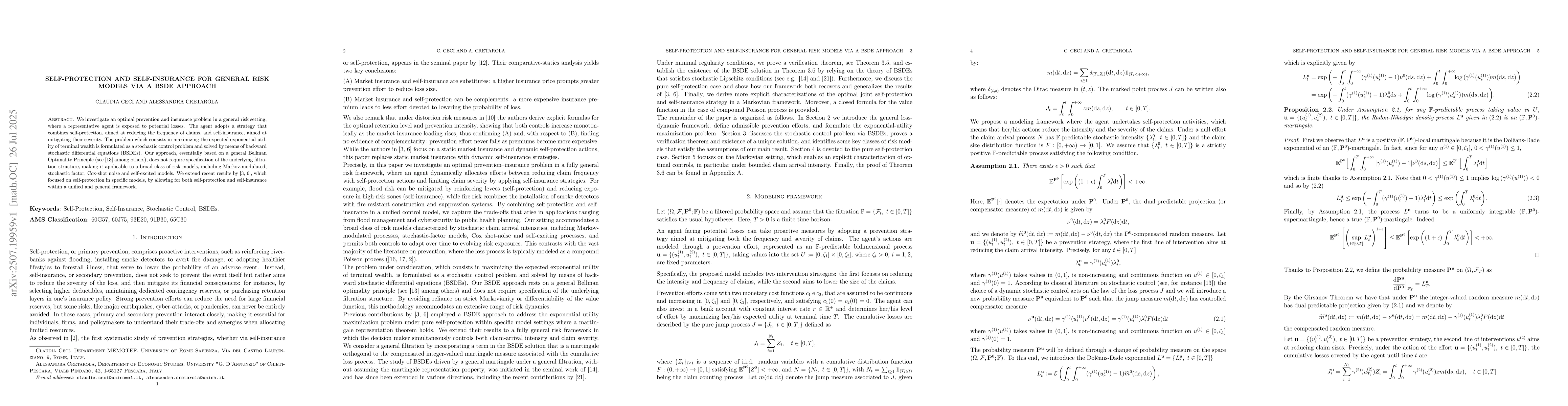 Thumbnail for Self-protection and self-insurance for general risk models via a BSDE
  approach