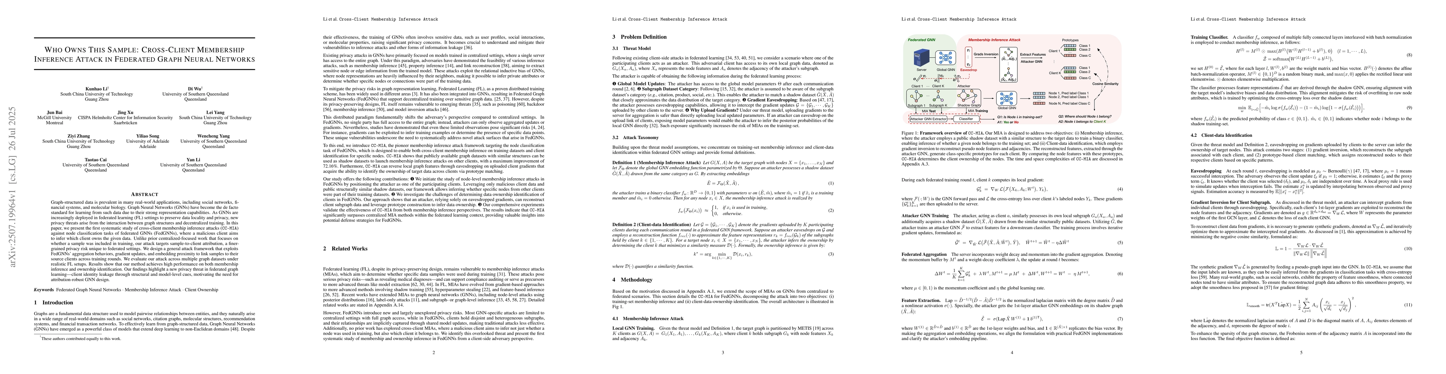 Thumbnail for Who Owns This Sample: Cross-Client Membership Inference Attack in
  Federated Graph Neural Networks