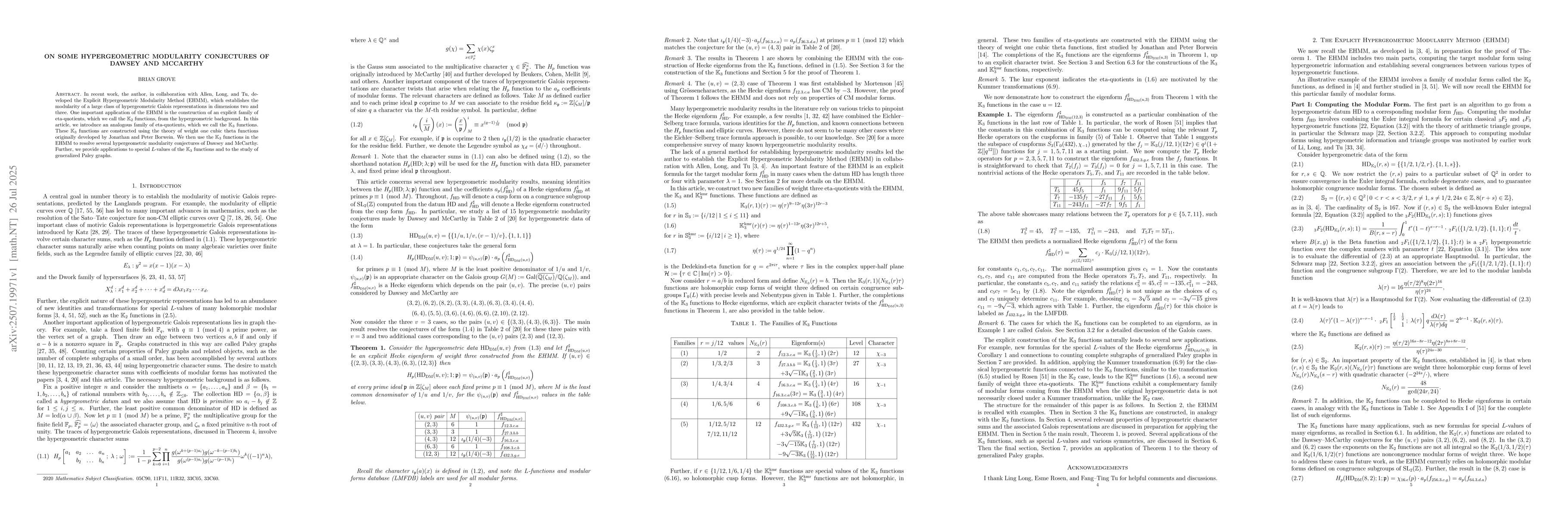 Thumbnail for On Some Hypergeometric Modularity Conjectures of Dawsey and McCarthy