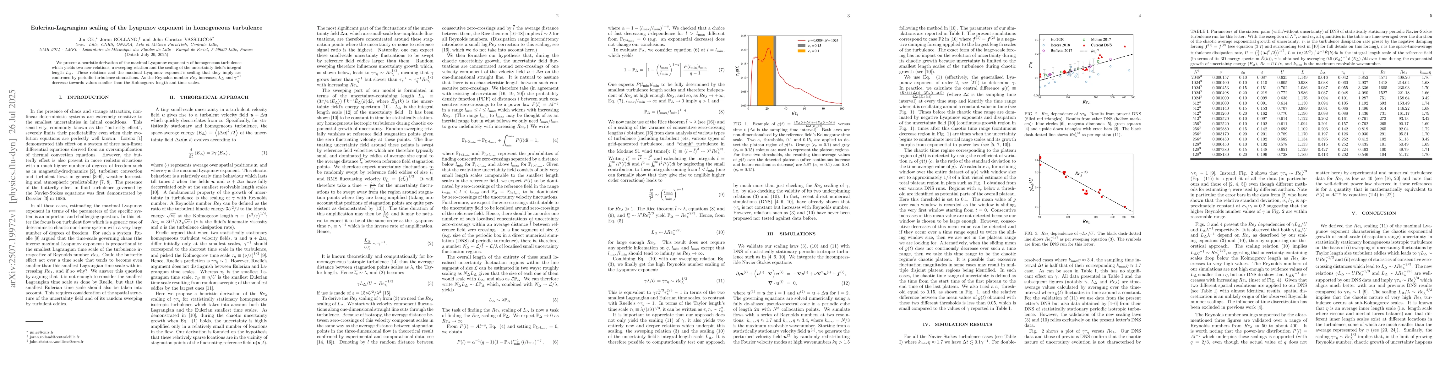 Thumbnail for Eulerian-Lagrangian scaling of the Lyapunov exponent in homogeneous
  turbulence