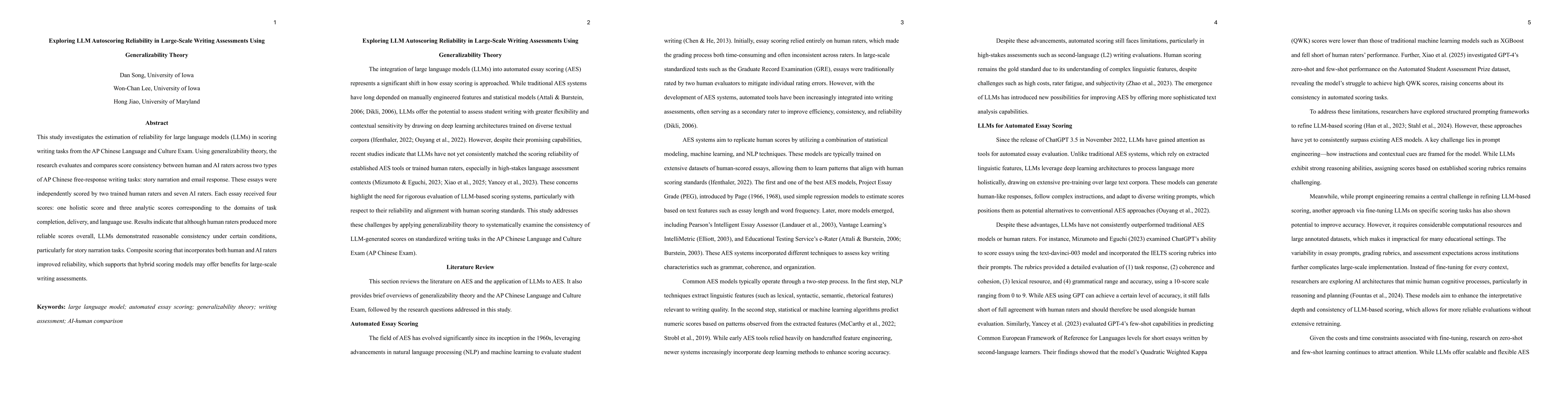 Thumbnail for Exploring LLM Autoscoring Reliability in Large-Scale Writing Assessments
  Using Generalizability Theory