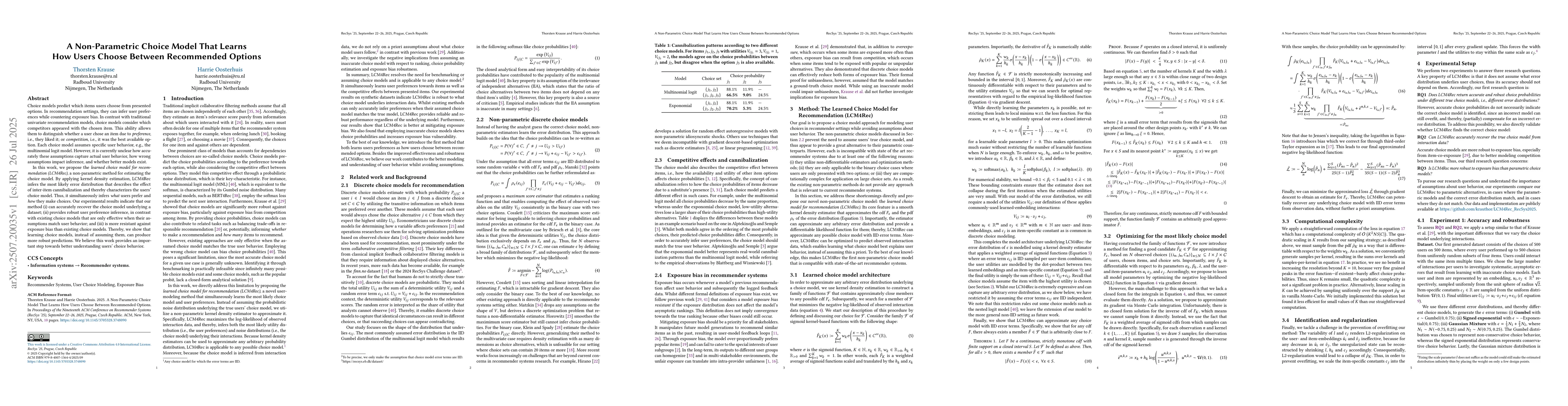 Thumbnail for A Non-Parametric Choice Model That Learns How Users Choose Between
  Recommended Options