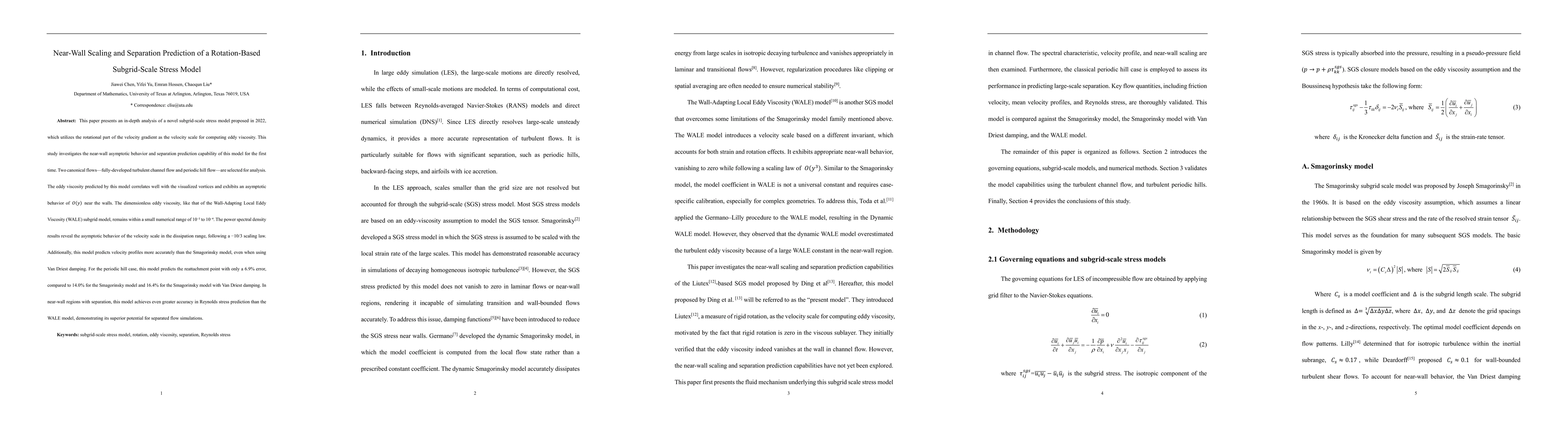 Thumbnail for Near-Wall Scaling and Separation Prediction of a Rotation-Based
  Subgrid-Scale Stress Model
