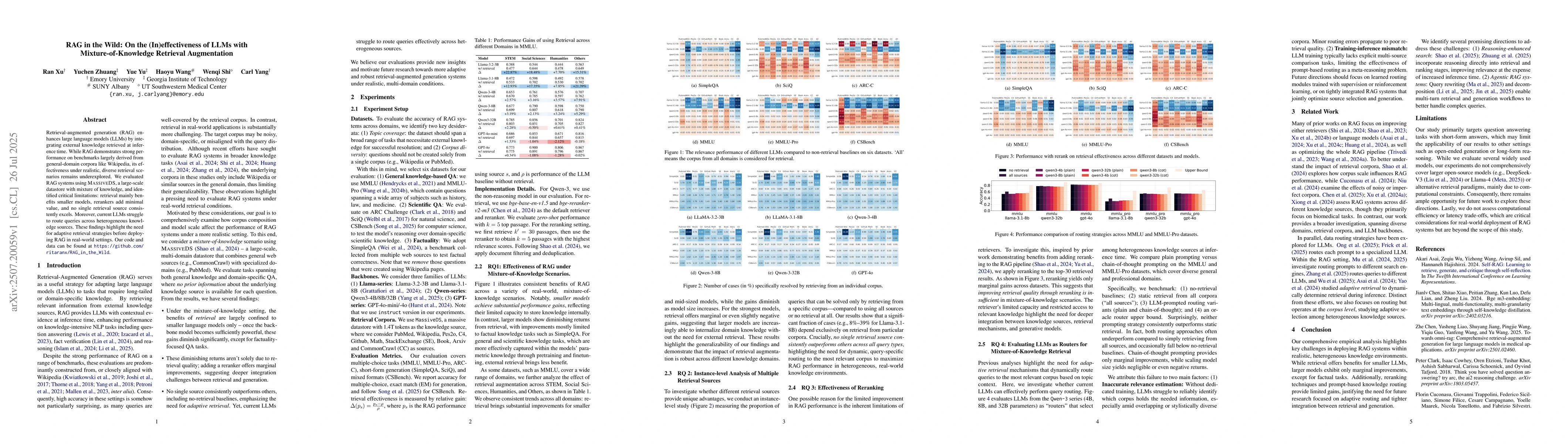 Thumbnail for RAG in the Wild: On the (In)effectiveness of LLMs with
  Mixture-of-Knowledge Retrieval Augmentation