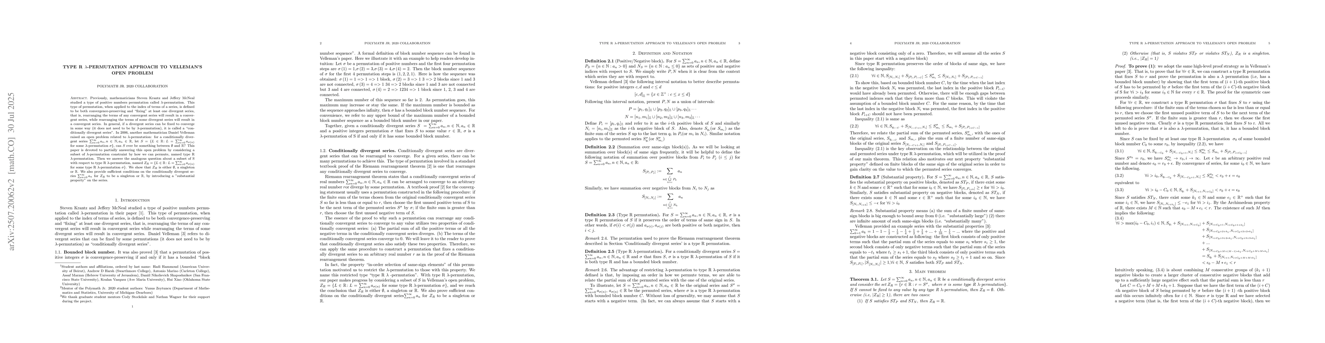 Thumbnail for Type R $Îť$-Permutation Approach to Velleman's Open Problem