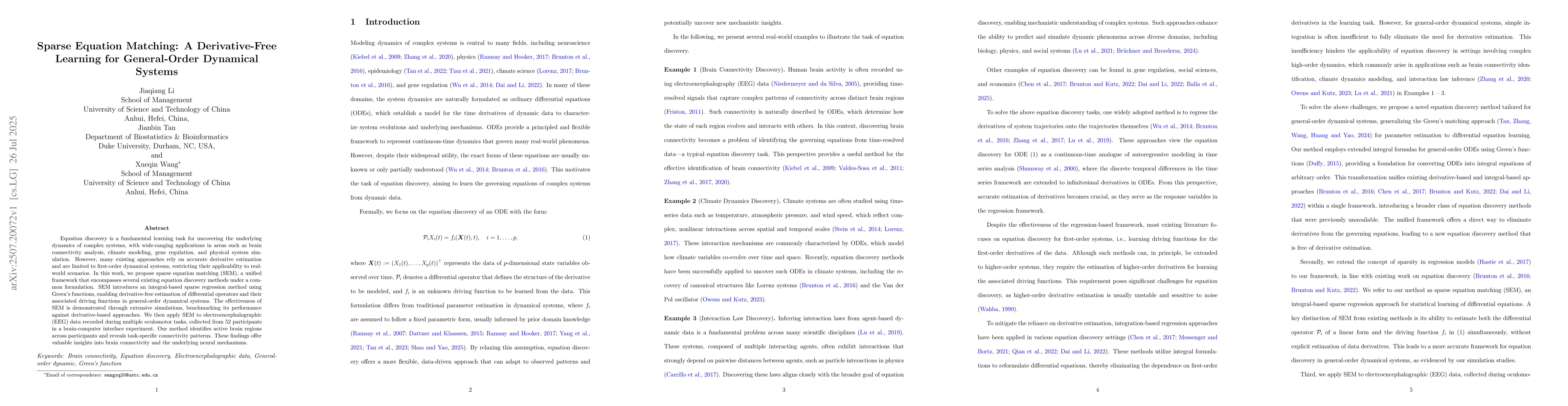 Thumbnail for Sparse Equation Matching: A Derivative-Free Learning for General-Order
  Dynamical Systems