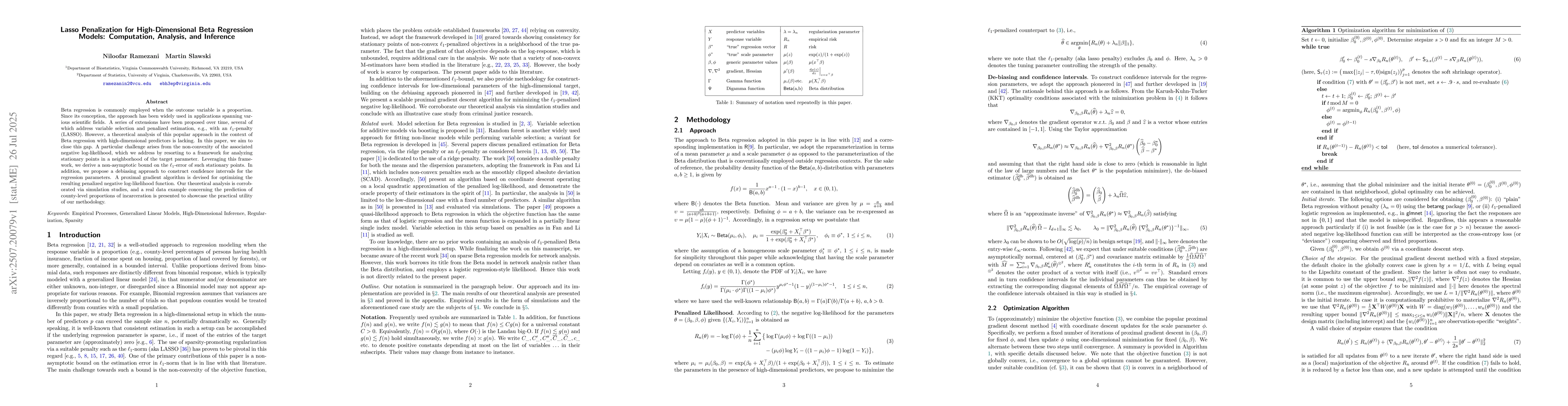 Thumbnail for Lasso Penalization for High-Dimensional Beta Regression Models:
  Computation, Analysis, and Inference