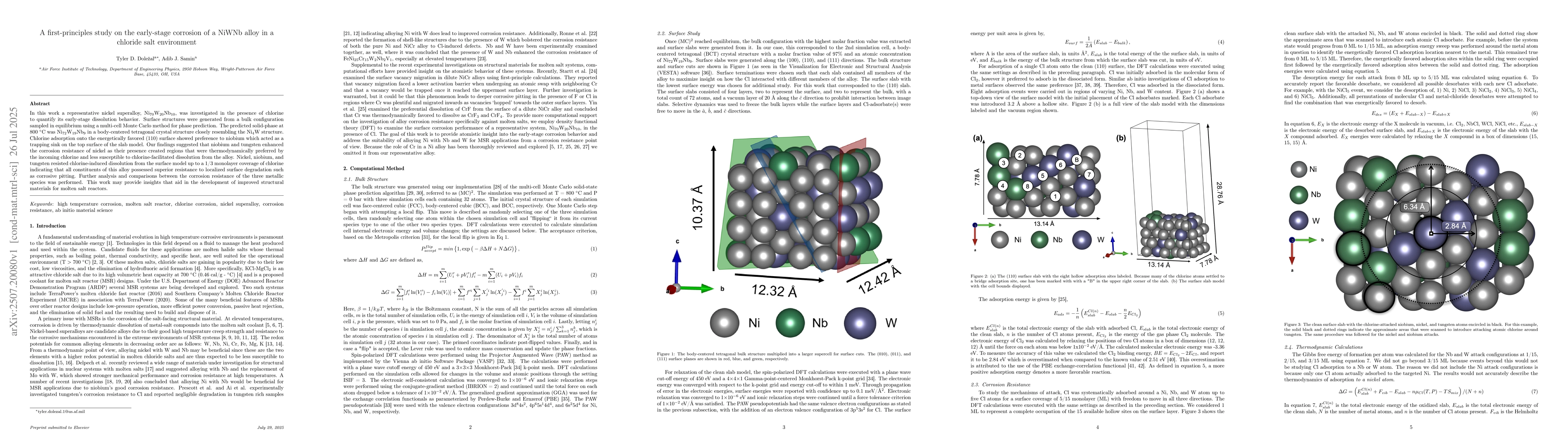 Thumbnail for A first-principles study on the early-stage corrosion of a NiWNb alloy
  in a chloride salt environment