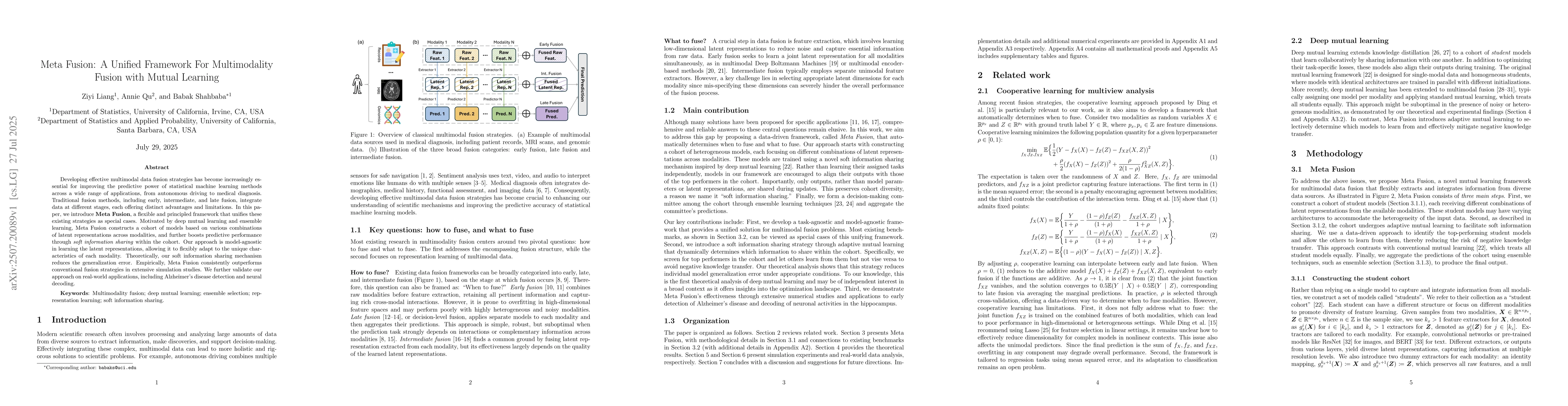 Thumbnail for Meta Fusion: A Unified Framework For Multimodality Fusion with Mutual
  Learning