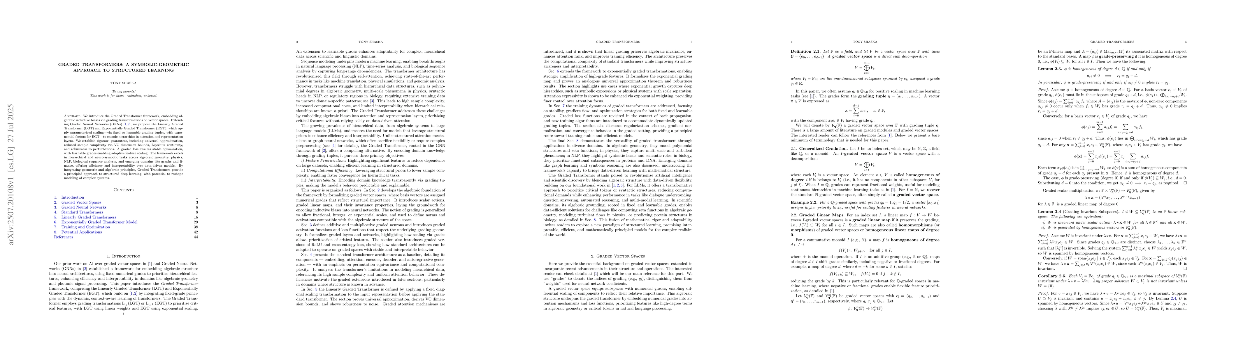 Thumbnail for Graded Transformers: A Symbolic-Geometric Approach to Structured
  Learning