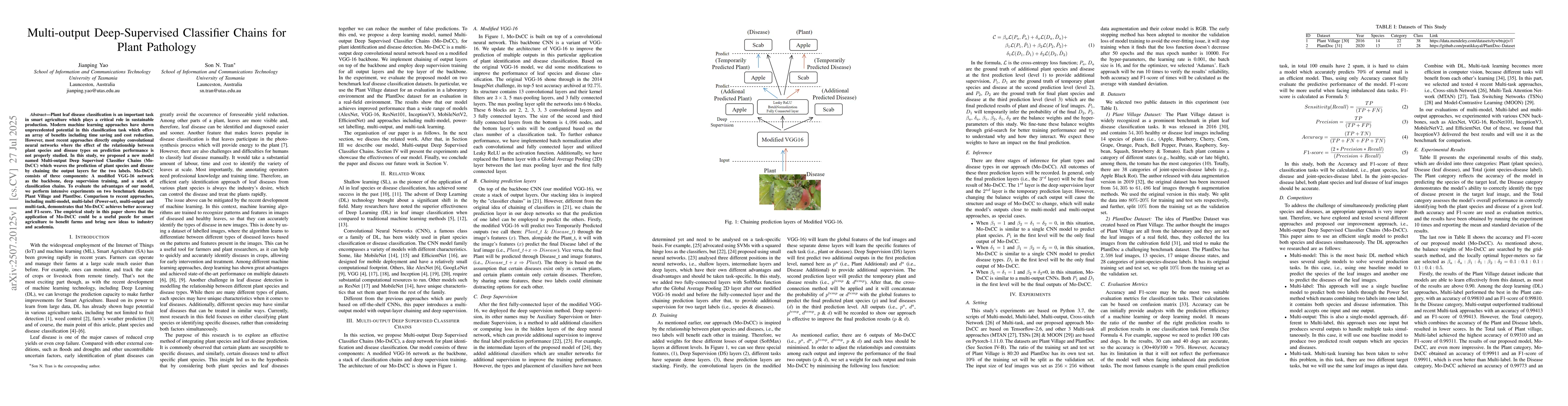 Thumbnail for Multi-output Deep-Supervised Classifier Chains for Plant Pathology
