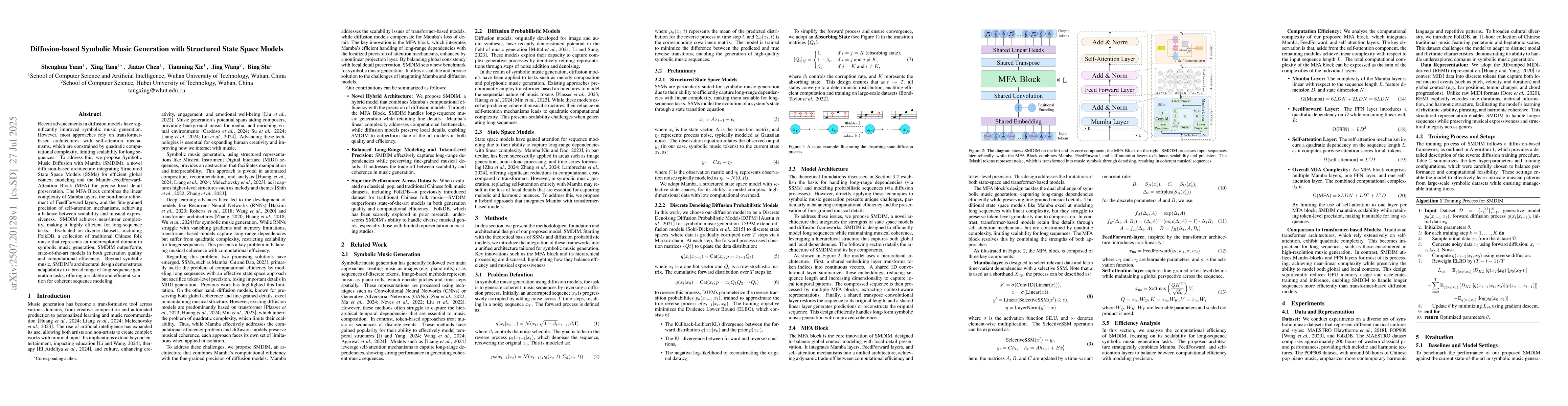 Thumbnail for Diffusion-based Symbolic Music Generation with Structured State Space
  Models