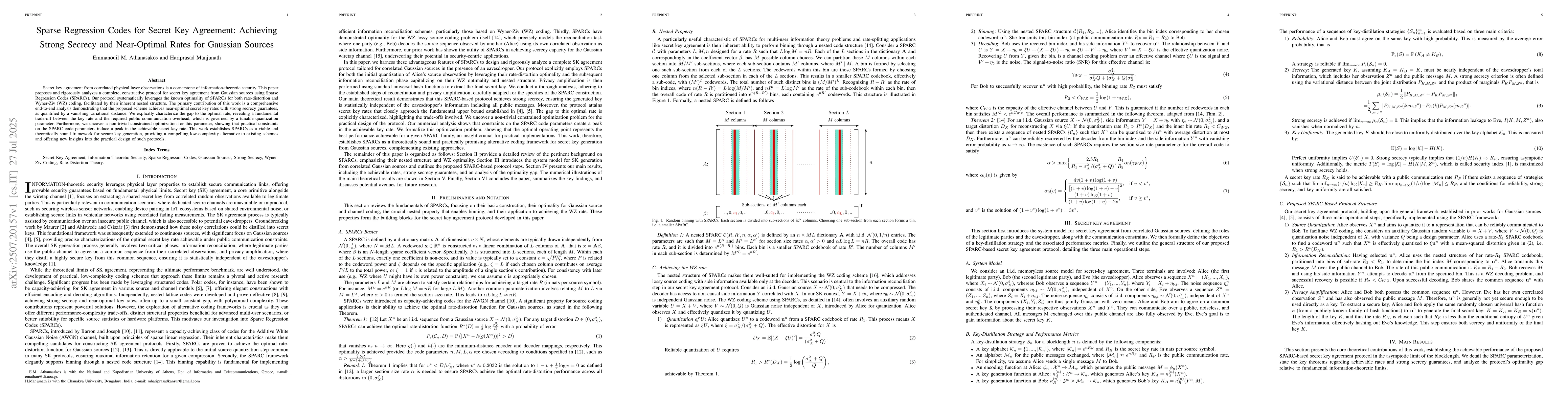 Thumbnail for Sparse Regression Codes for Secret Key Agreement: Achieving Strong
  Secrecy and Near-Optimal Rates for Gaussian Sources