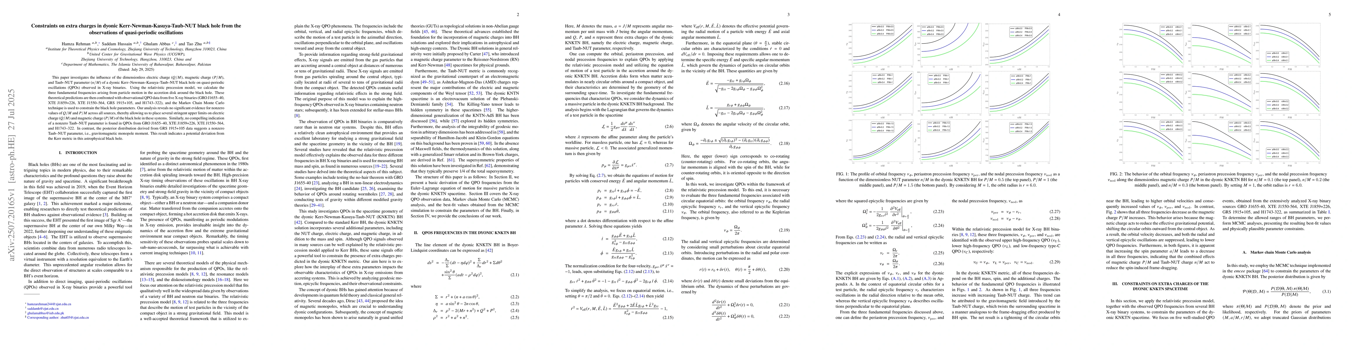 Thumbnail for Constraints on extra charges in dyonic Kerr-Newman-Kasuya-Taub-NUT black
  hole from the observations of quasi-periodic oscillations