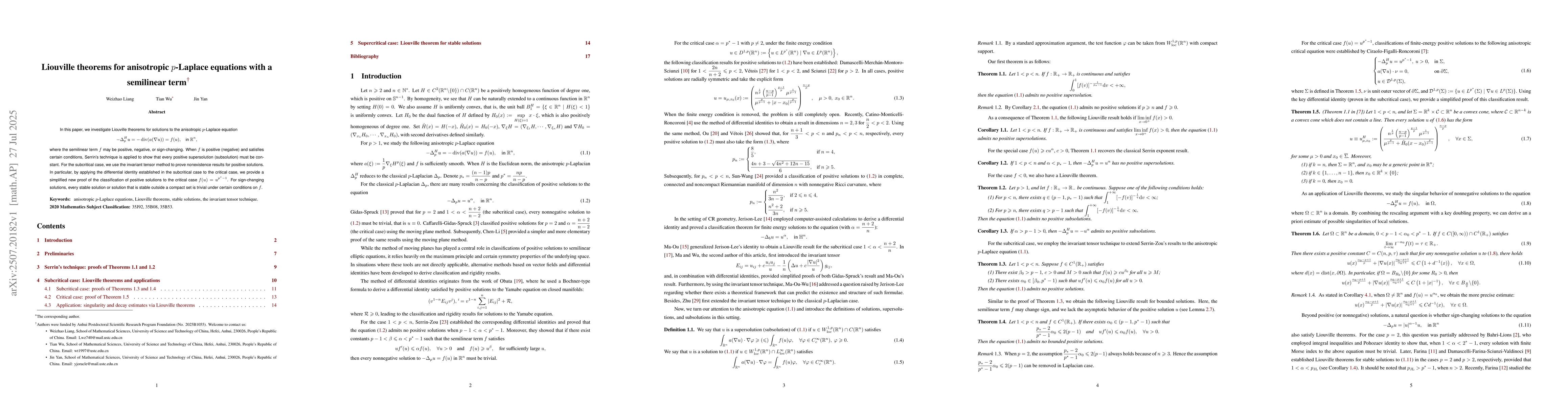 Thumbnail for Liouville theorems for anisotropic $p$-Laplace equations with a
  semilinear term