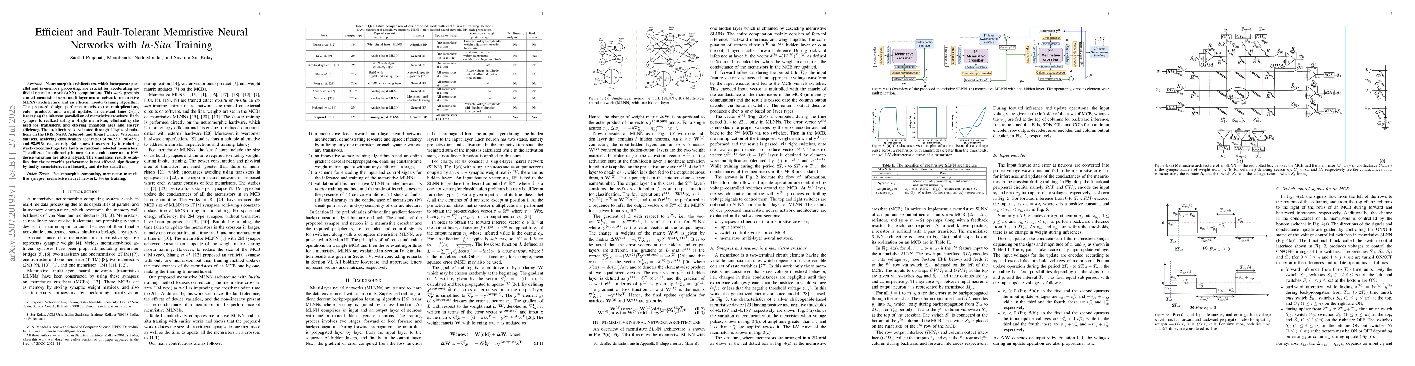 Thumbnail for Efficient and Fault-Tolerant Memristive Neural Networks with In-Situ
  Training