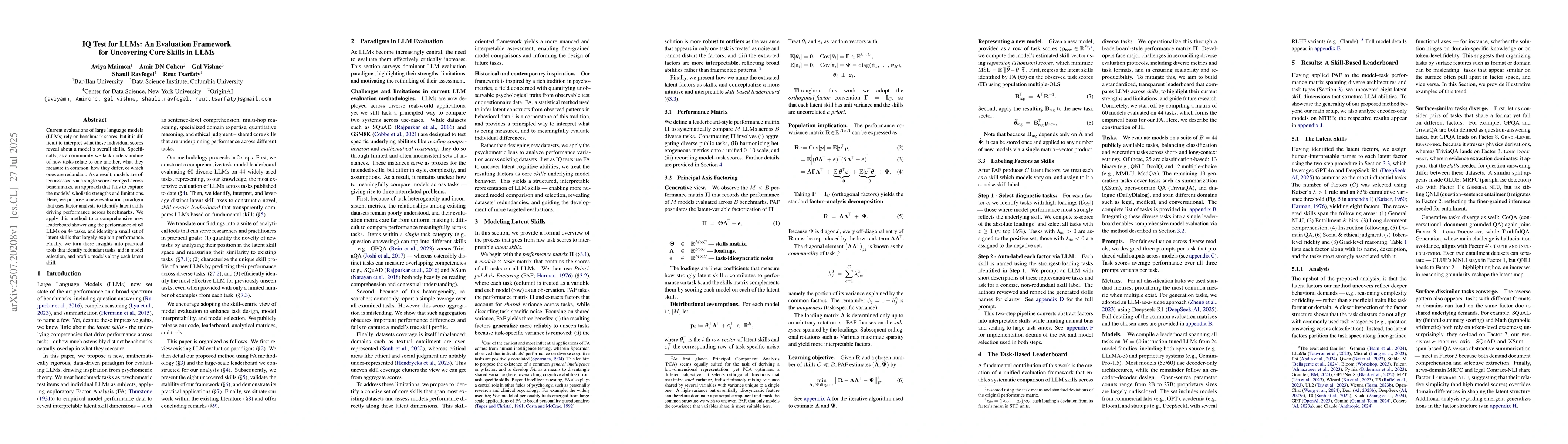 Thumbnail for IQ Test for LLMs: An Evaluation Framework for Uncovering Core Skills in
  LLMs